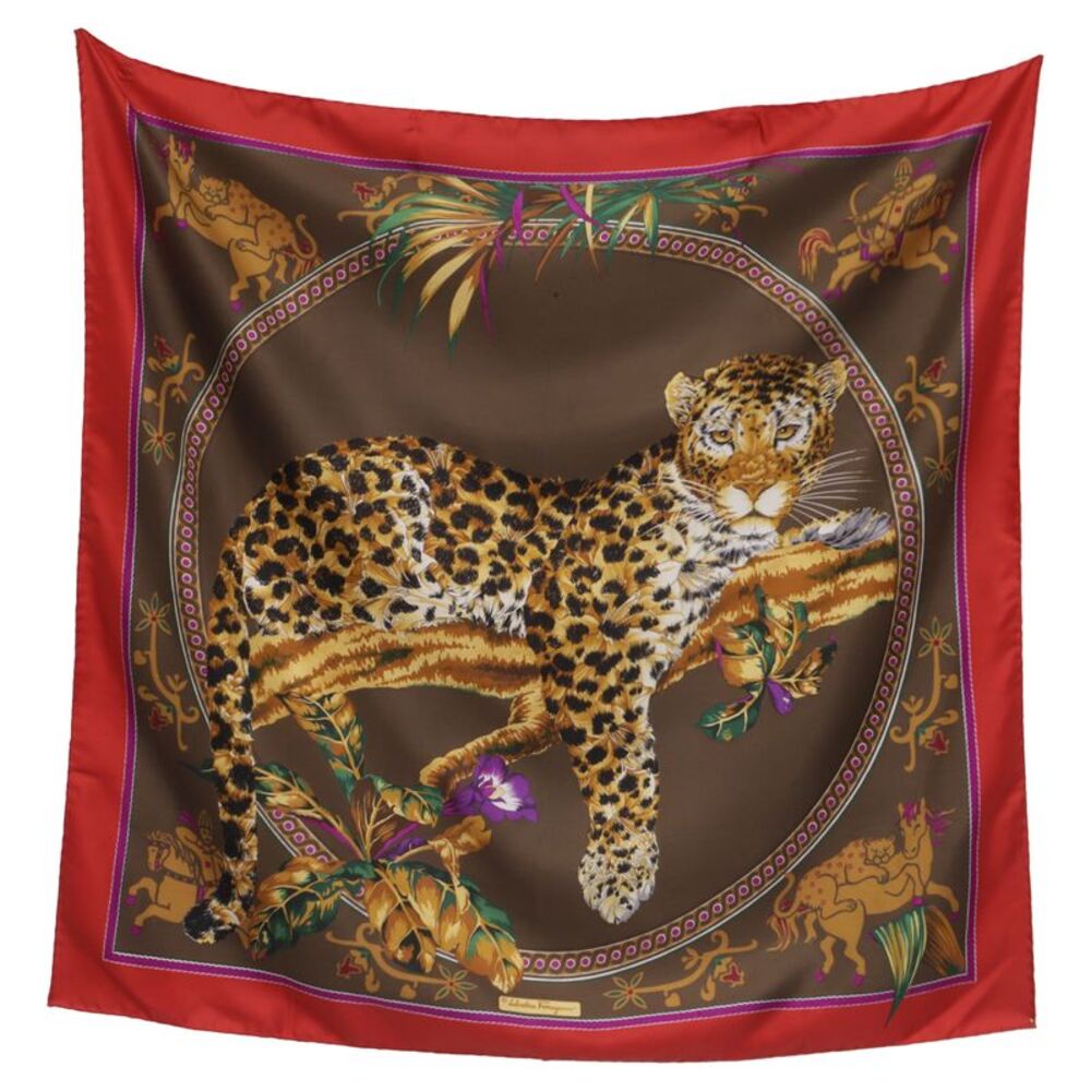 Salvatore Ferragamo Leopard Print Scarf in Multicolor Silk